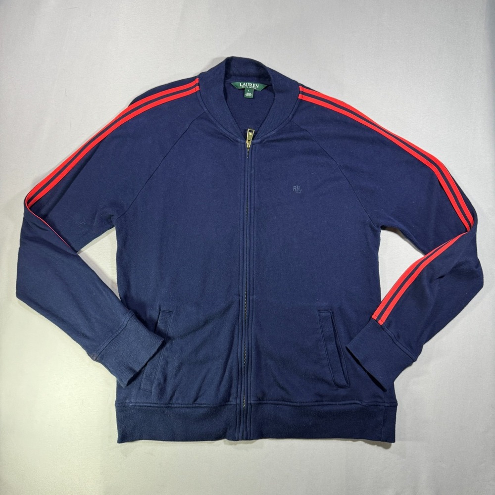 Lauren Ralph Lauren Womens Navy Track Jacket Red Stripe Full Zip Cotton Size L